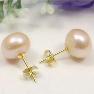 14K Gold Natural Pink South Sea Stud Pearl Earrings